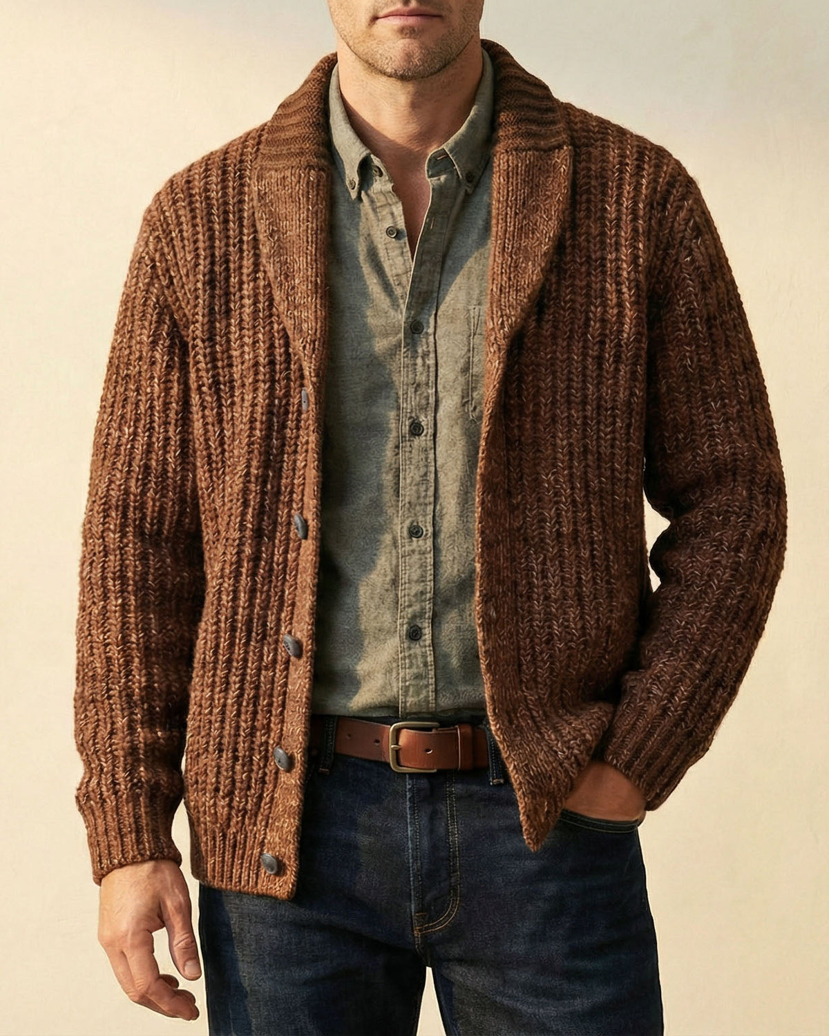 Men's Wool-Blend Cardigan – Casual Wear, Layering