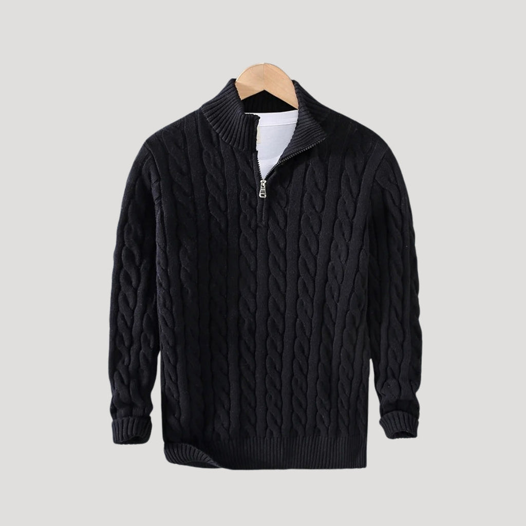 Men's Wool Cable-Knit Half-Zip Sweater – Casual, Office