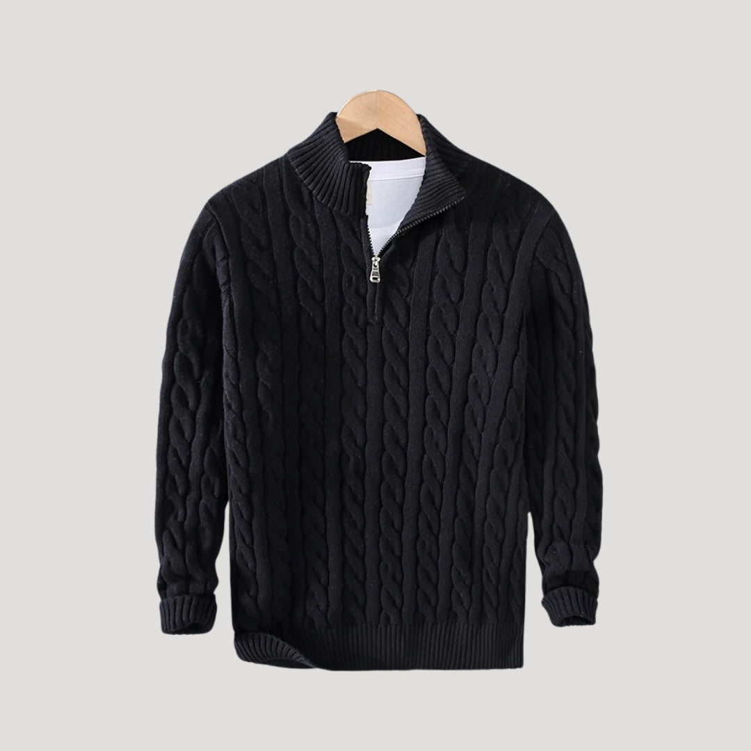 Men's Wool Cable-Knit Half-Zip Sweater – Casual, Office