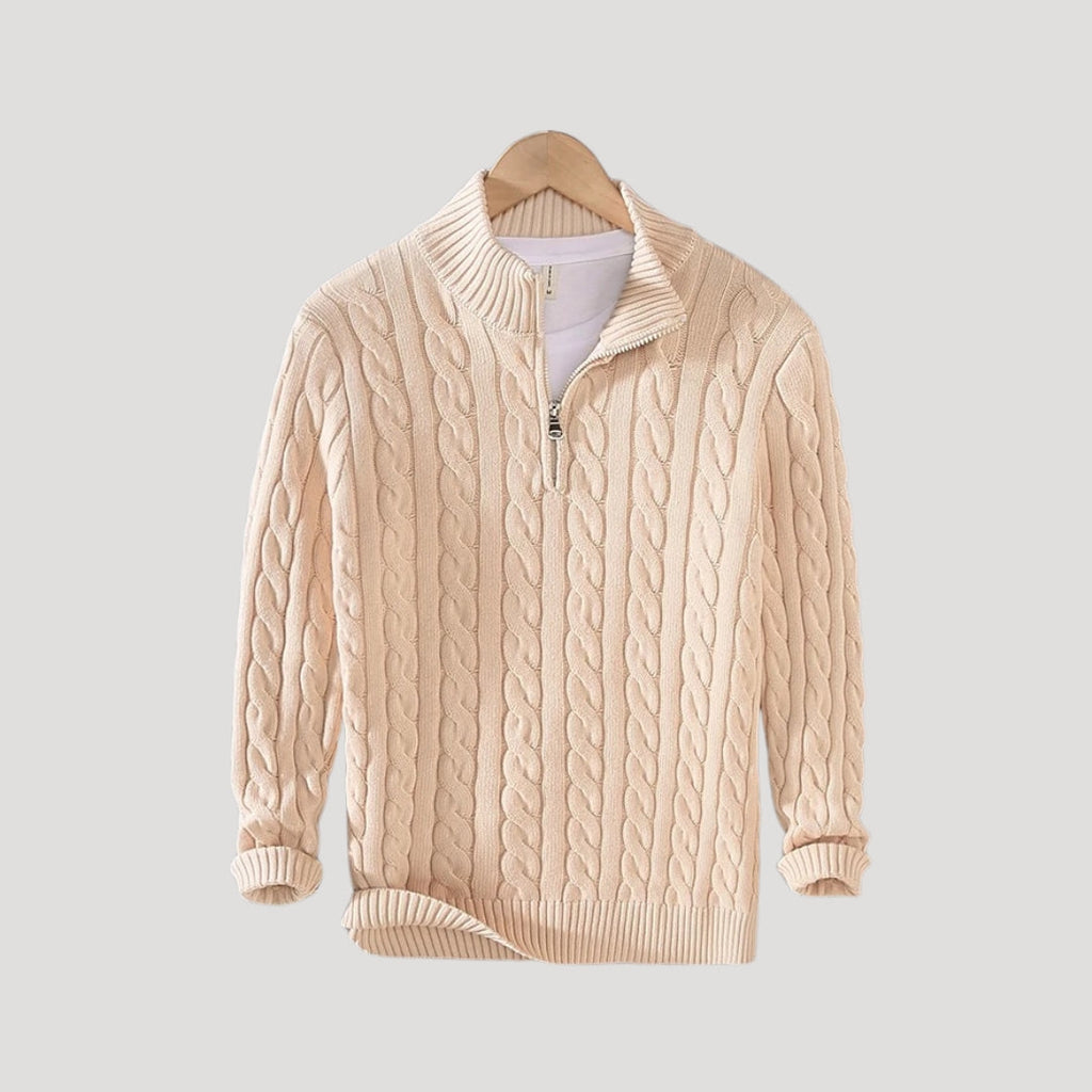 Men's Wool Cable-Knit Half-Zip Sweater – Casual, Office