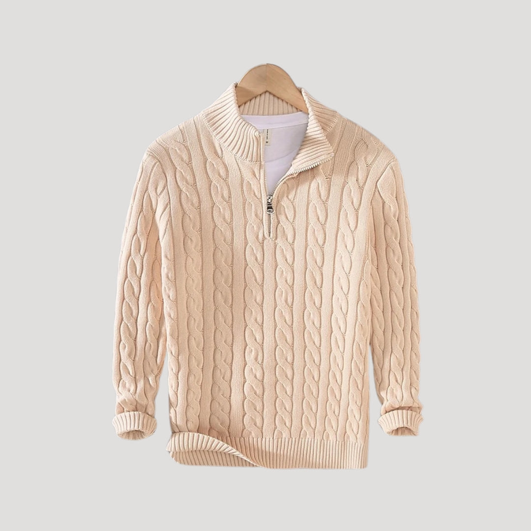 Men's Wool Cable-Knit Half-Zip Sweater – Casual, Office