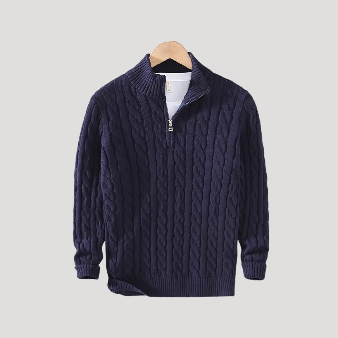 Men's Wool Cable-Knit Half-Zip Sweater – Casual, Office