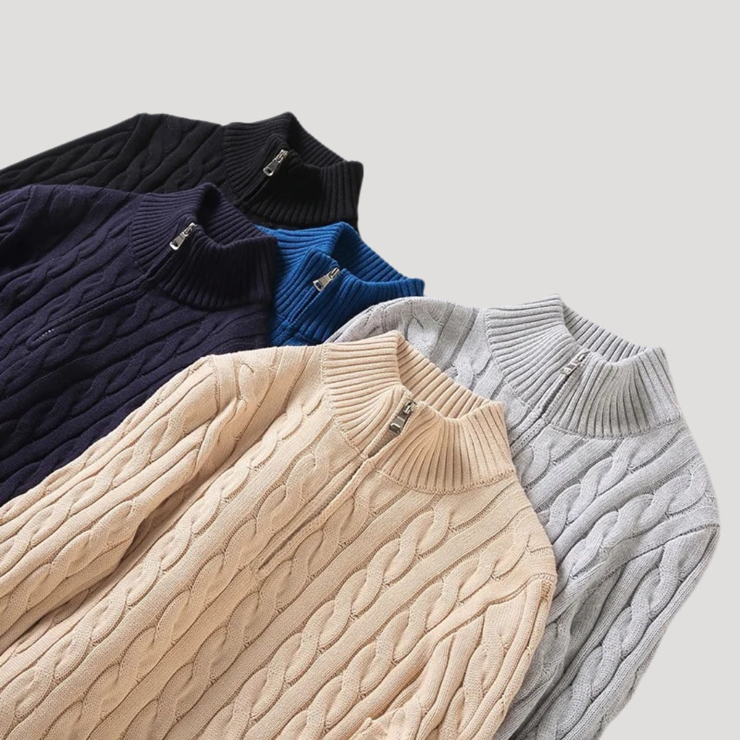 Men's Wool Cable-Knit Half-Zip Sweater – Casual, Office