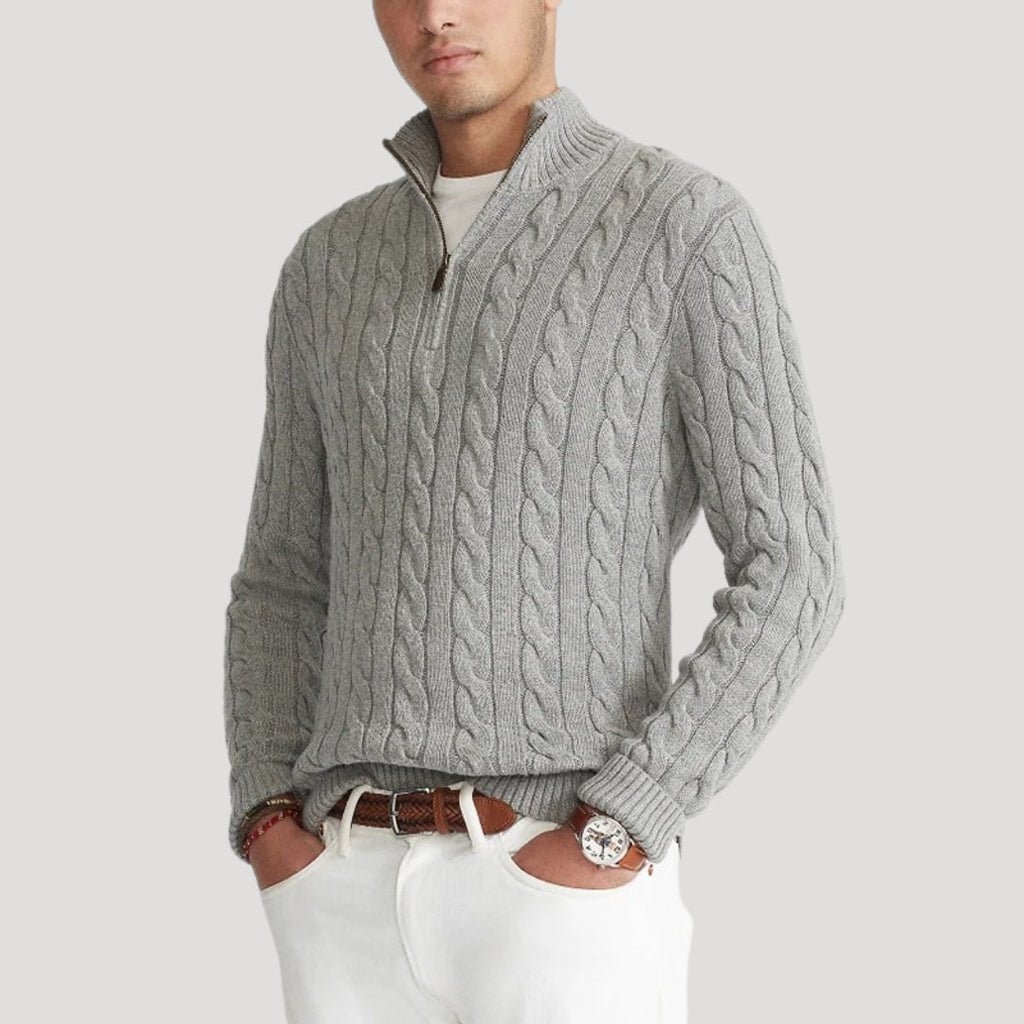 Men's Wool Cable-Knit Half-Zip Sweater – Casual, Office