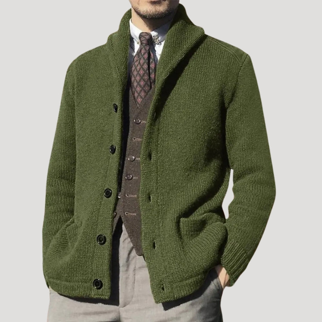 Men's Wool Cardigan with Shawl Collar – Elegant Winter Jacket, Stylish Layering