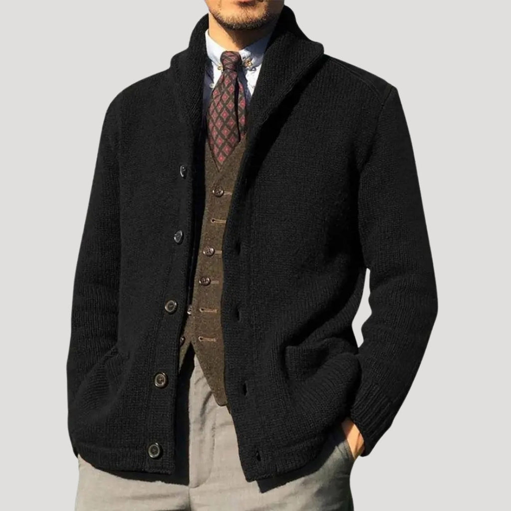 Men's Wool Cardigan with Shawl Collar – Elegant Winter Jacket, Stylish Layering