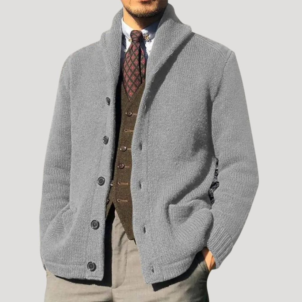 Men's Wool Cardigan with Shawl Collar – Elegant Winter Jacket, Stylish Layering