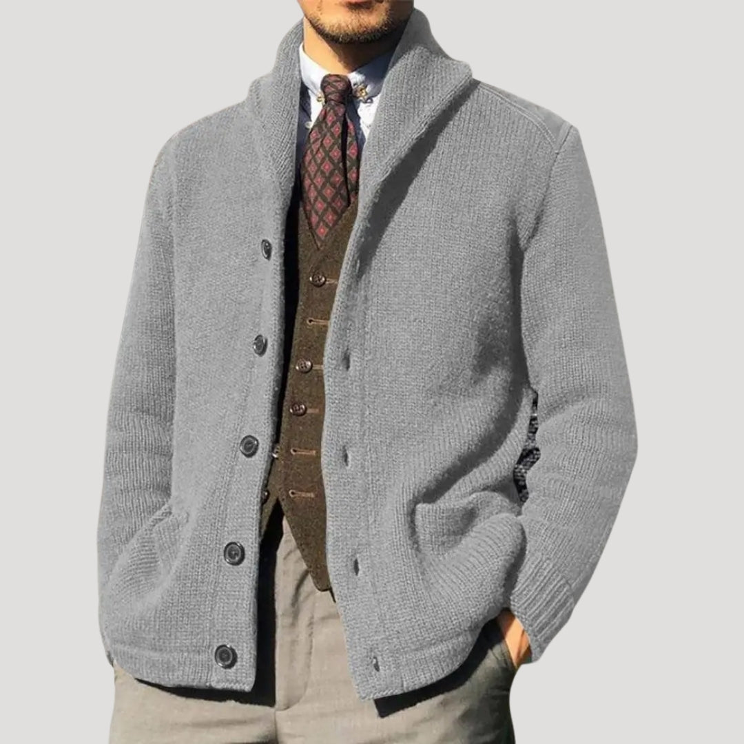 Men's Wool Cardigan with Shawl Collar – Elegant Winter Jacket, Stylish Layering
