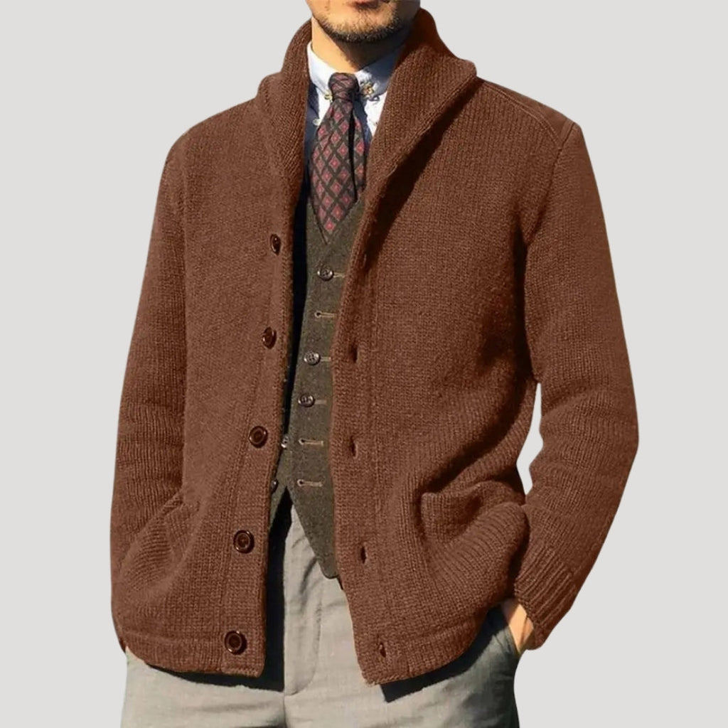 Men's Wool Cardigan with Shawl Collar – Elegant Winter Jacket, Stylish Layering