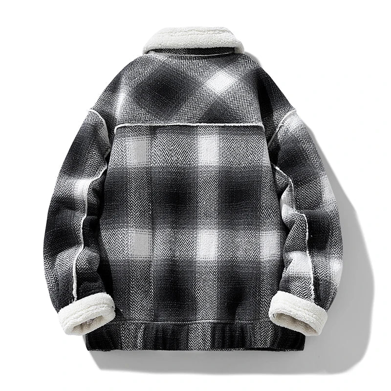 Men's Wool Jacket with Velvet Lining, Textured Plaid Weave – Casual, Office