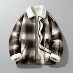 Men's Wool Jacket with Velvet Lining, Textured Plaid Weave – Casual, Office