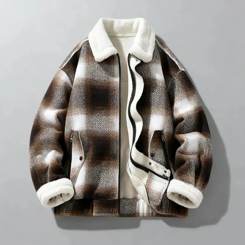 Men's Wool Jacket with Velvet Lining, Textured Plaid Weave – Casual, Office