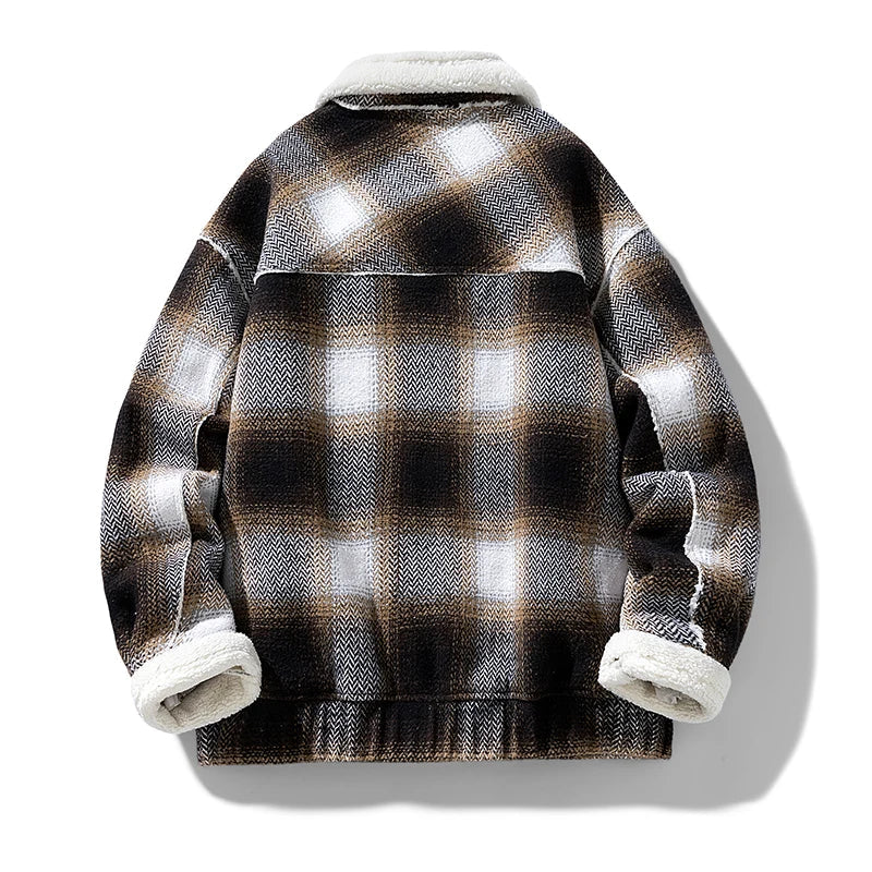 Men's Wool Jacket with Velvet Lining, Textured Plaid Weave – Casual, Office