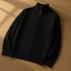 Men's Zip Cardigan with Textured Knit - High Collar, Casual Wear, Layering