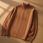 Men's Zip Cardigan with Textured Knit - High Collar, Casual Wear, Layering