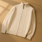 Men's Zip Cardigan with Textured Knit - High Collar, Casual Wear, Layering