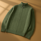 Men's Zip Cardigan with Textured Knit - High Collar, Casual Wear, Layering