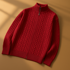 Men's Zip Cardigan with Textured Knit - High Collar, Casual Wear, Layering