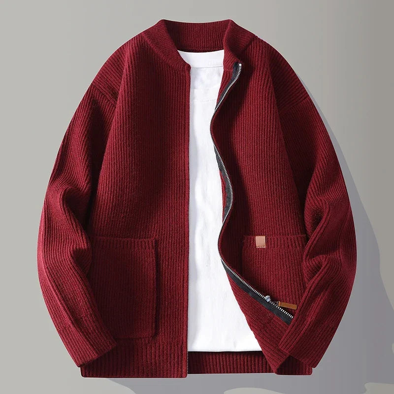 Men's Zip-Up Cardigan - Textured Ribbed Knit Design – Casual, Everyday Wear