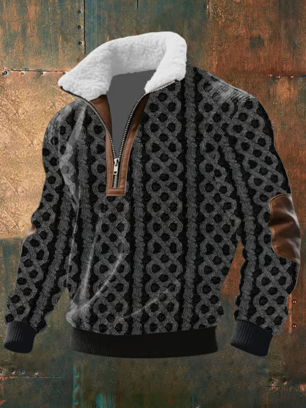 Men's Zip-Up Knit Sweater with High Fur Collar – Casual, Winter Wear