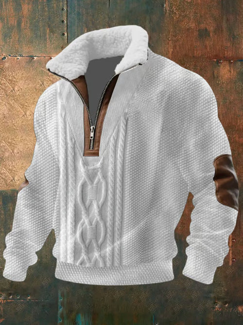 Men's Zip-Up Sweater with Fur Collar – Casual Wear, Winter Fashion