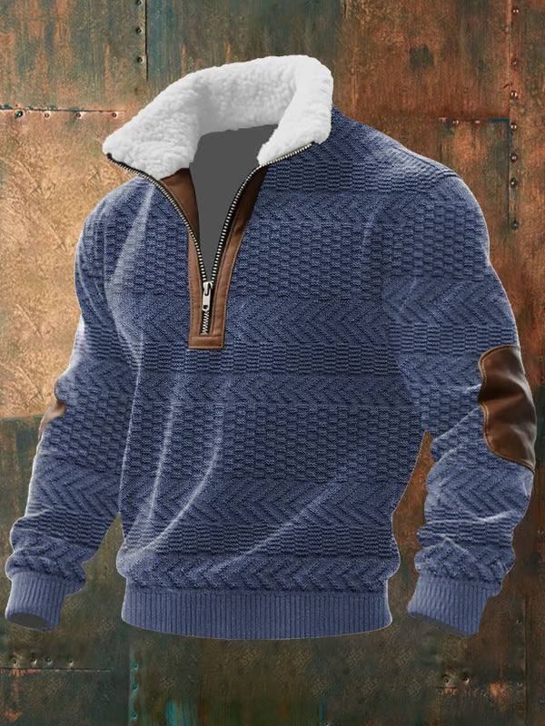 Men's Zip-Up Sweater with Fur Collar – Casual Wear, Winter Fashion
