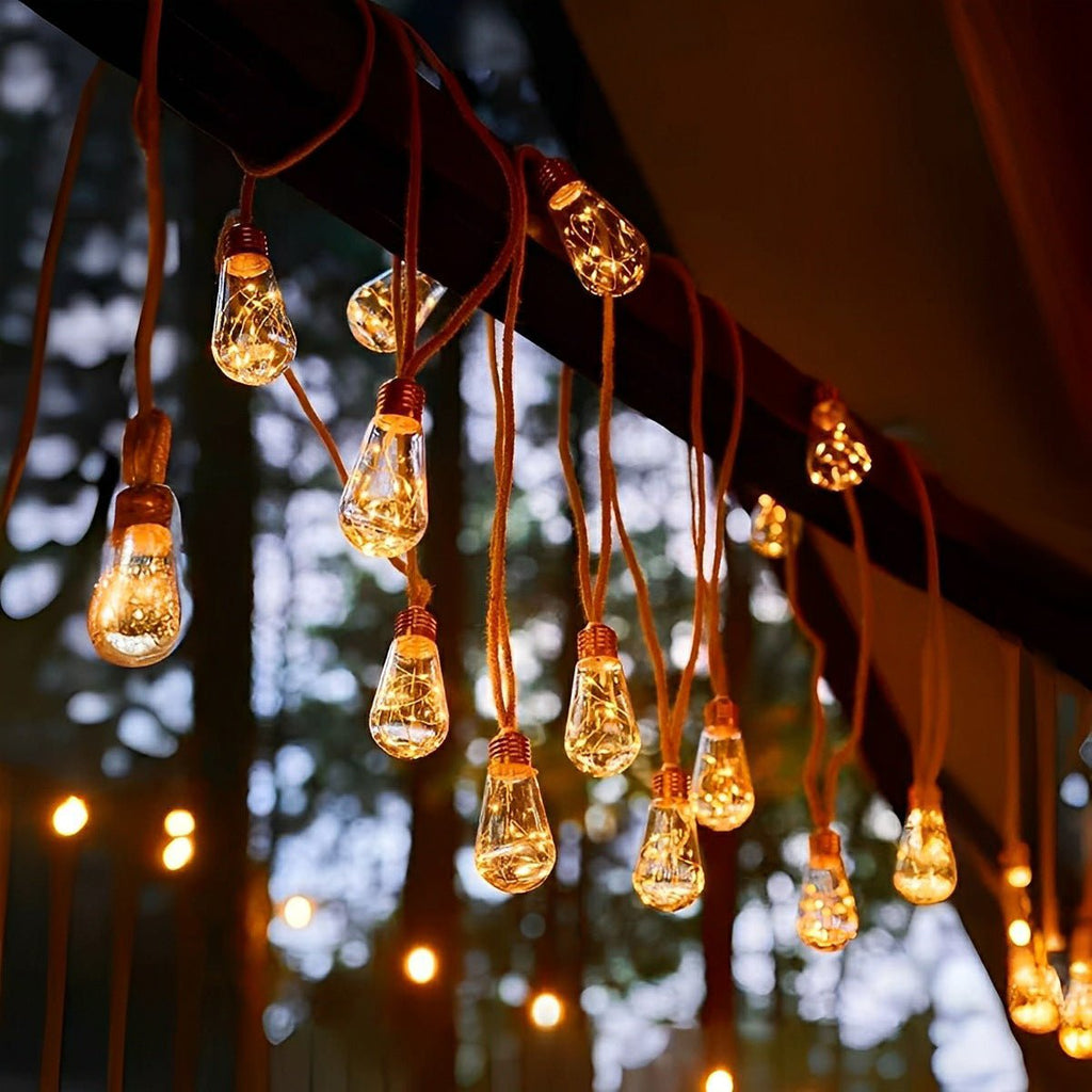 Solar-Powered LED String Lights with Hemp Rope Design – Garden, Patio