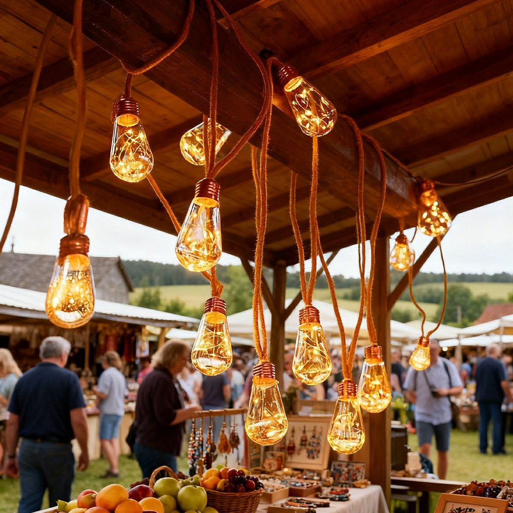 Solar-Powered LED String Lights with Hemp Rope Design – Garden, Patio