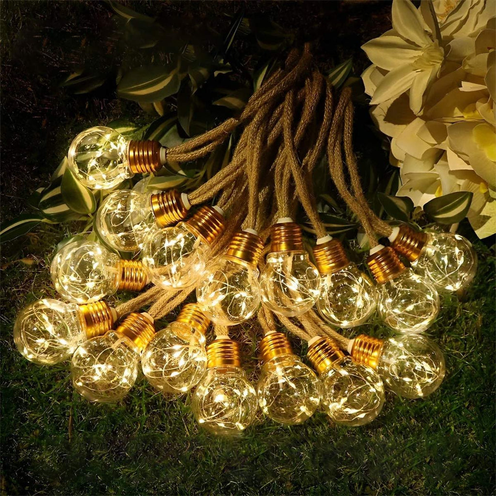 Solar-Powered LED String Lights with Hemp Rope Design – Garden, Patio
