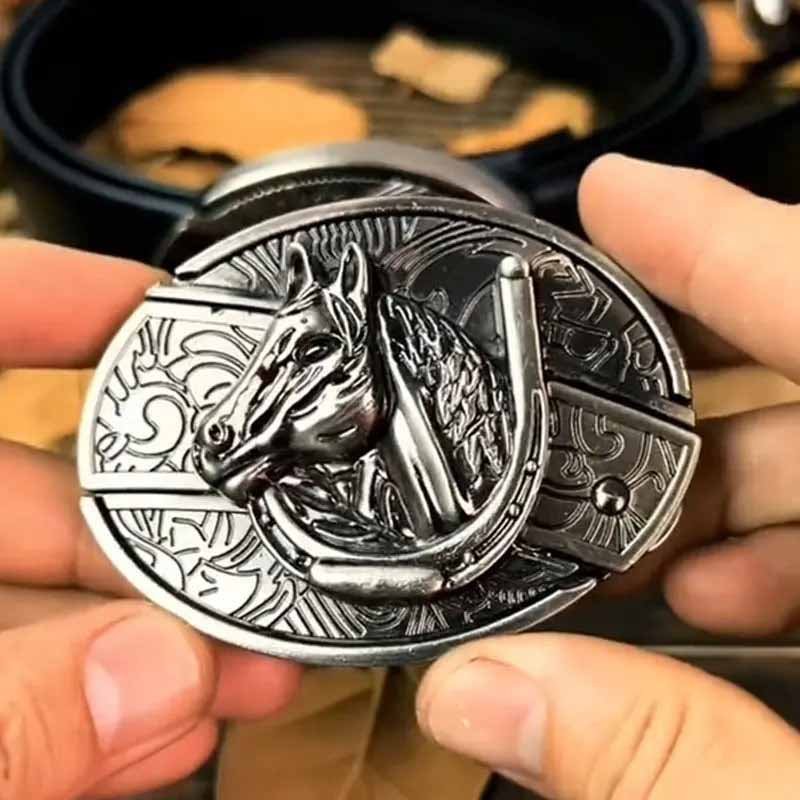 Oval Bull Skull Belt Buckle with Hidden Knife – Fashion Accessory, Unique Gift