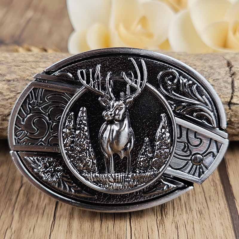 Oval Bull Skull Belt Buckle with Hidden Knife – Fashion Accessory, Unique Gift