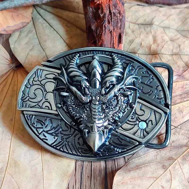 Oval Bull Skull Belt Buckle with Hidden Knife – Fashion Accessory, Unique Gift