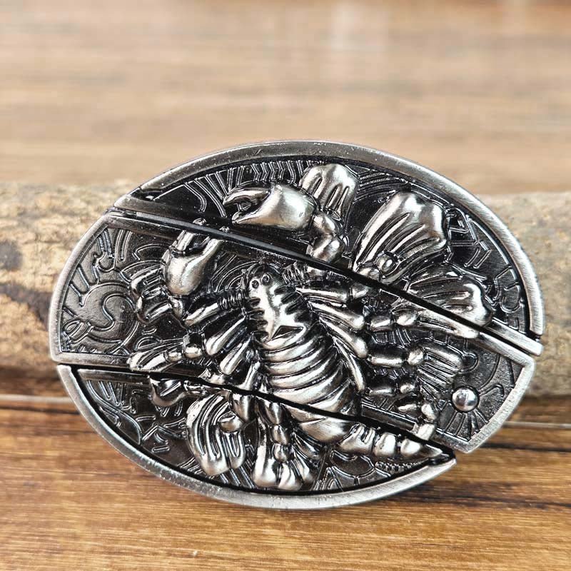 Oval Bull Skull Belt Buckle with Hidden Knife – Fashion Accessory, Unique Gift