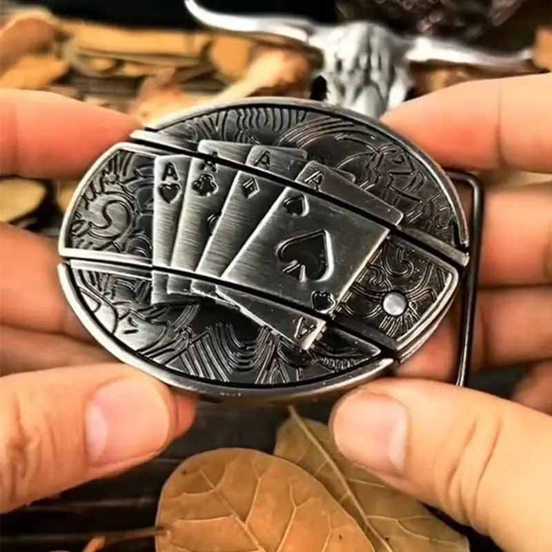 Oval Bull Skull Belt Buckle with Hidden Knife – Fashion Accessory, Unique Gift