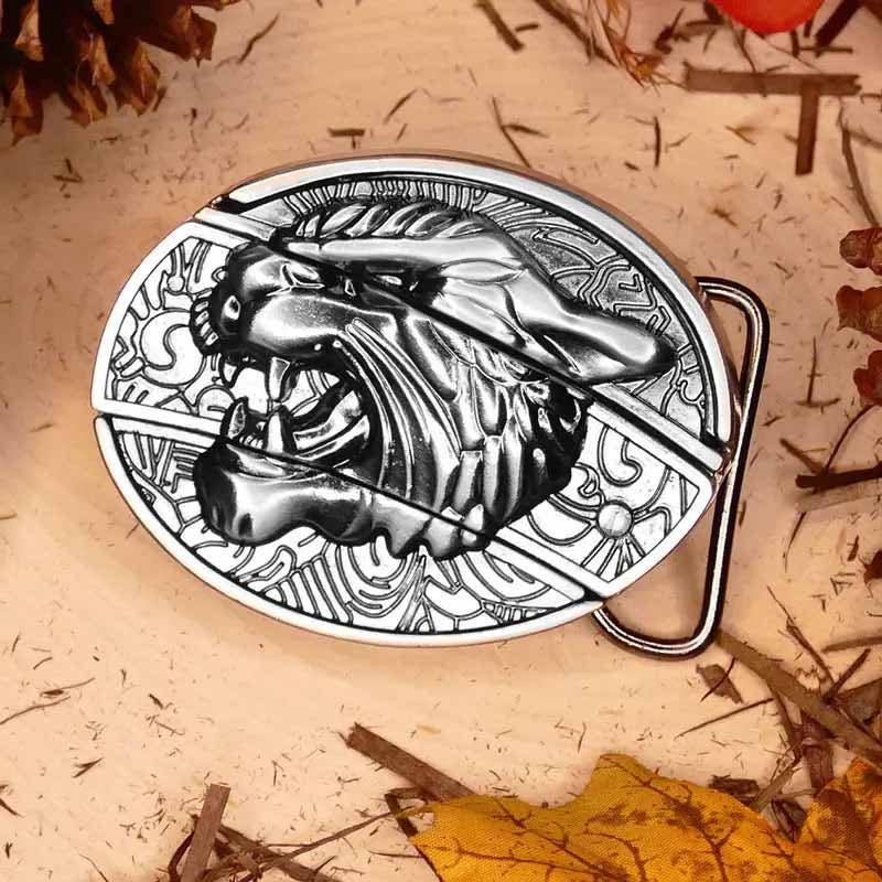 Oval Bull Skull Belt Buckle with Hidden Knife – Fashion Accessory, Unique Gift