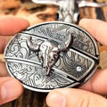 Oval Bull Skull Belt Buckle with Hidden Knife – Fashion Accessory, Unique Gift