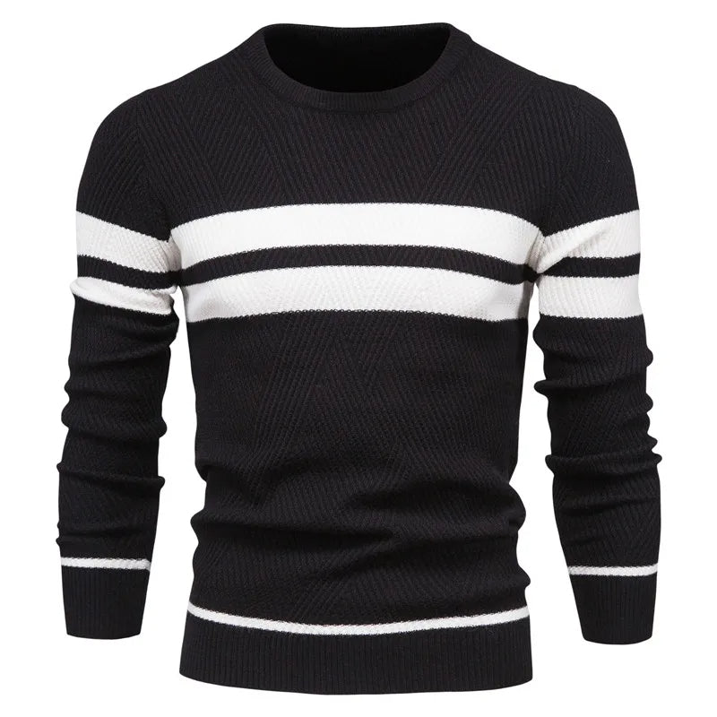 Patchwork Knit Sweater for Men, Long Sleeve – Casual Wear, Everyday Style