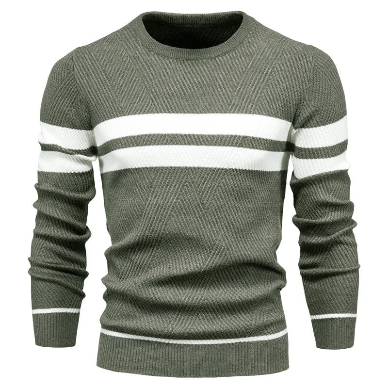 Patchwork Knit Sweater for Men, Long Sleeve – Casual Wear, Everyday Style