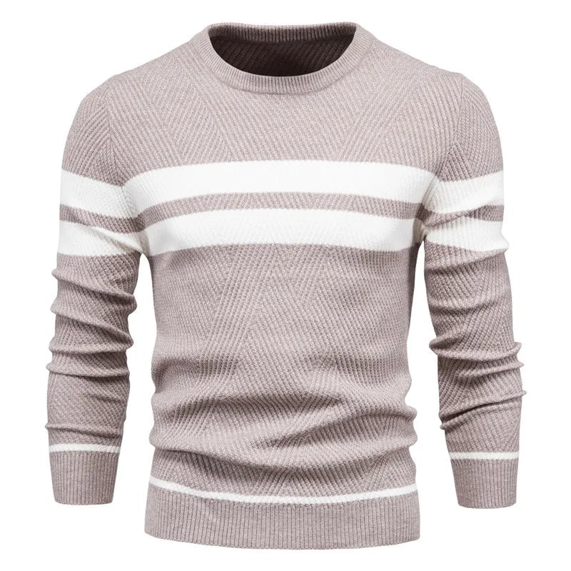 Patchwork Knit Sweater for Men, Long Sleeve – Casual Wear, Everyday Style