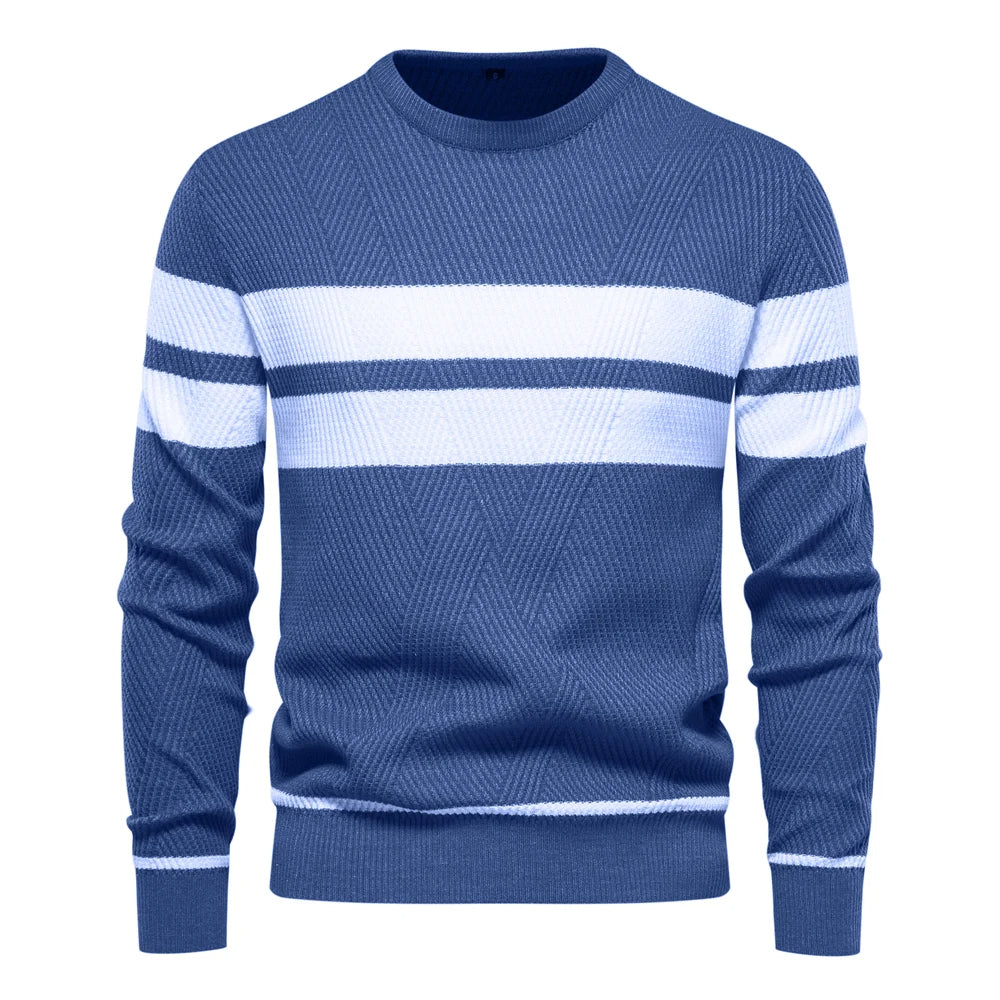 Patchwork Knit Sweater for Men, Long Sleeve – Casual Wear, Everyday Style