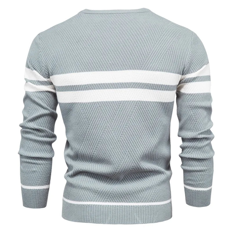Patchwork Knit Sweater for Men, Long Sleeve – Casual Wear, Everyday Style