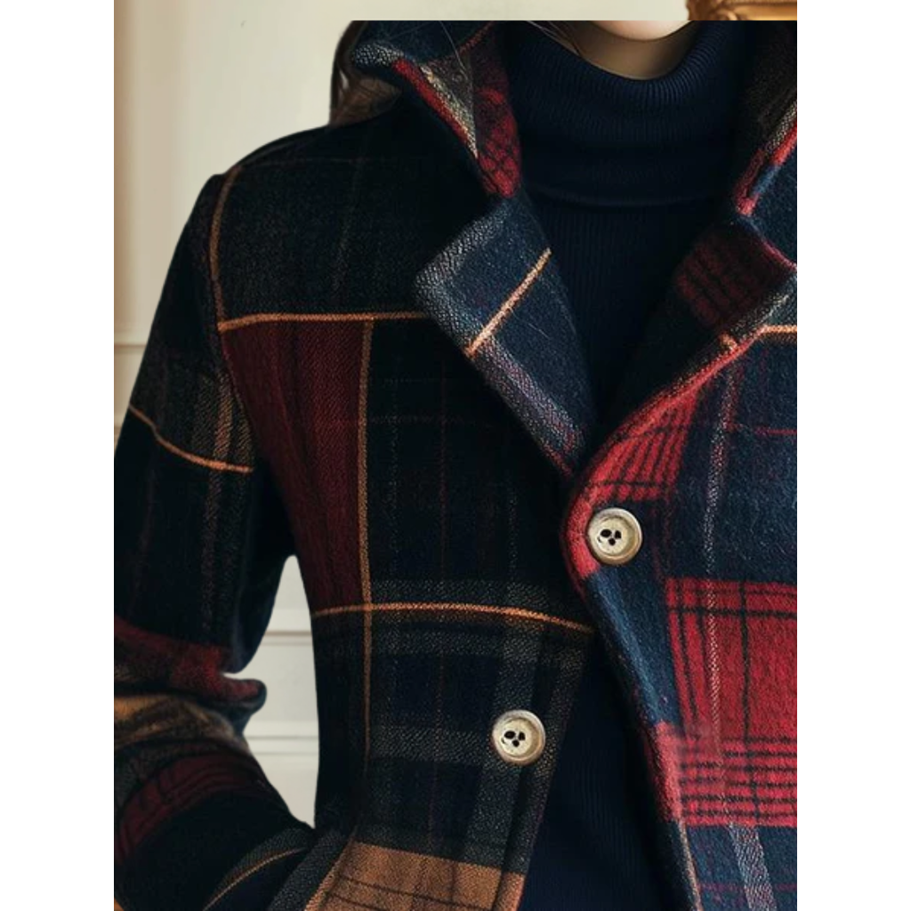 Plaid Stand-Collar Jacket for Women – Casual Wear, Timeless Style