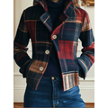 Plaid Stand-Collar Jacket for Women – Casual Wear, Timeless Style