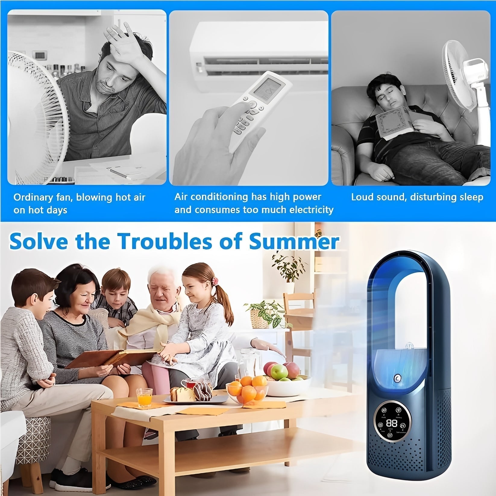 Portable 3-in-1 Air Cooler with Humidifier and Silent Motor – Office, Night