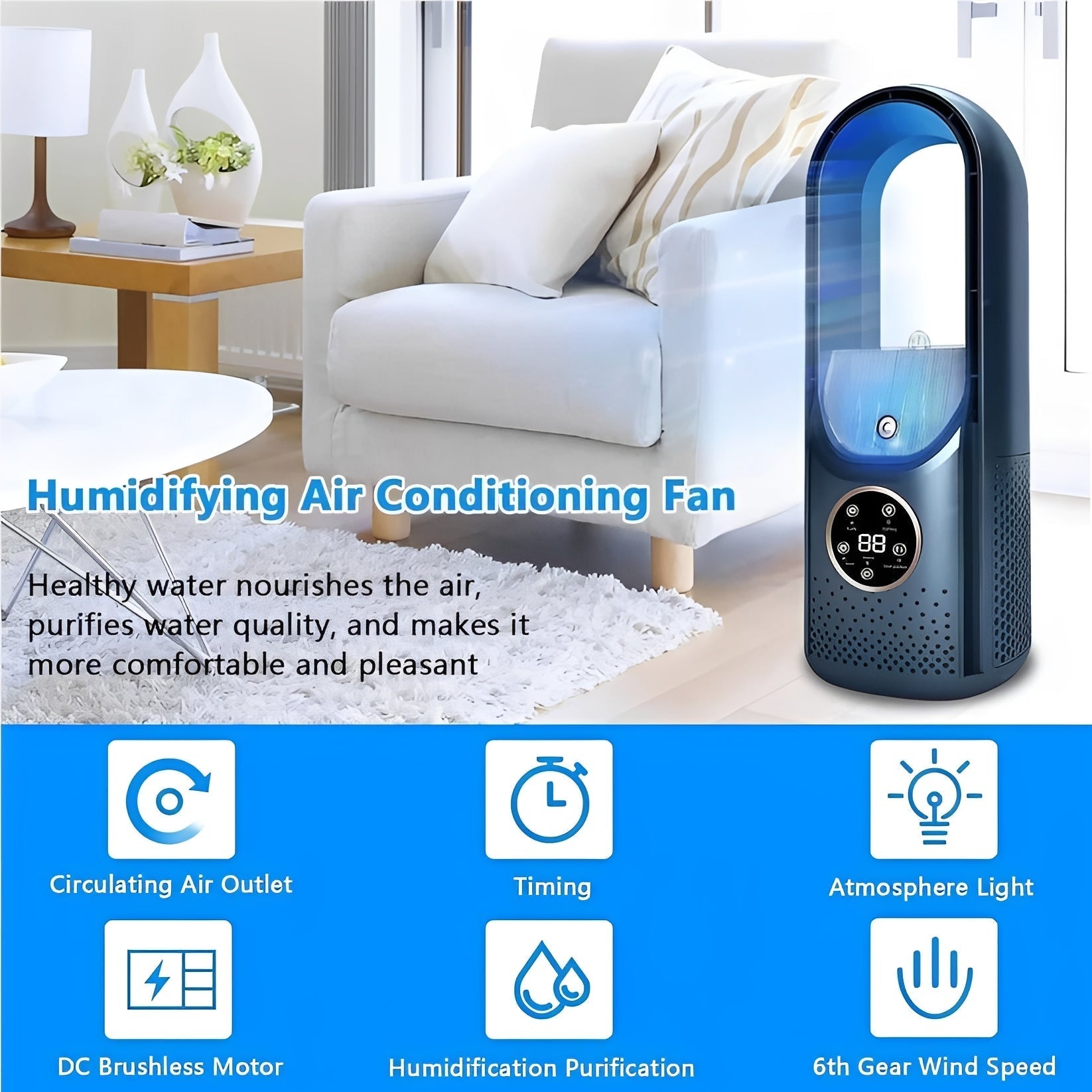 Portable 3-in-1 Air Cooler with Humidifier and Silent Motor – Office, Night