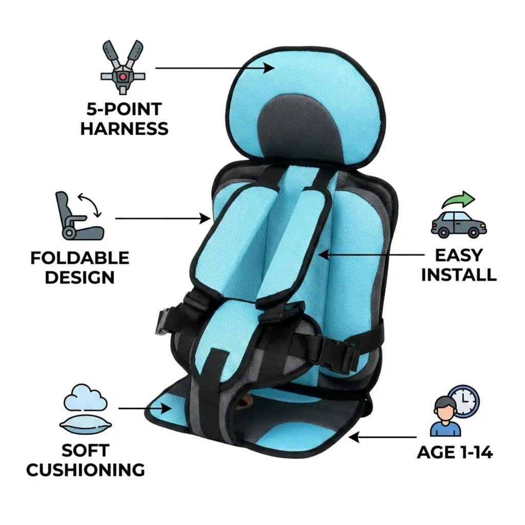 Portable Foldable Child Car Booster Seat – Travel, Safety