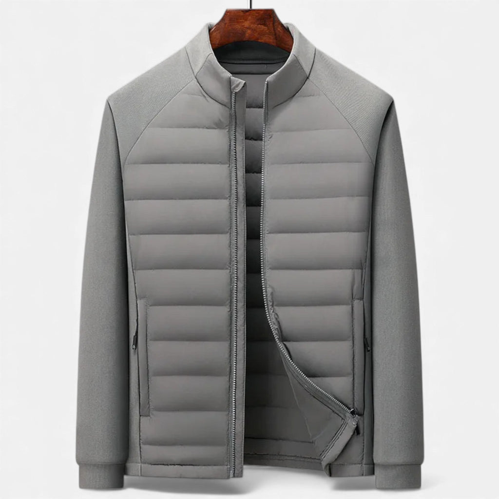 Quilted Men's Down Jacket with Stand Collar – Casual Wear, Outdoor Activities