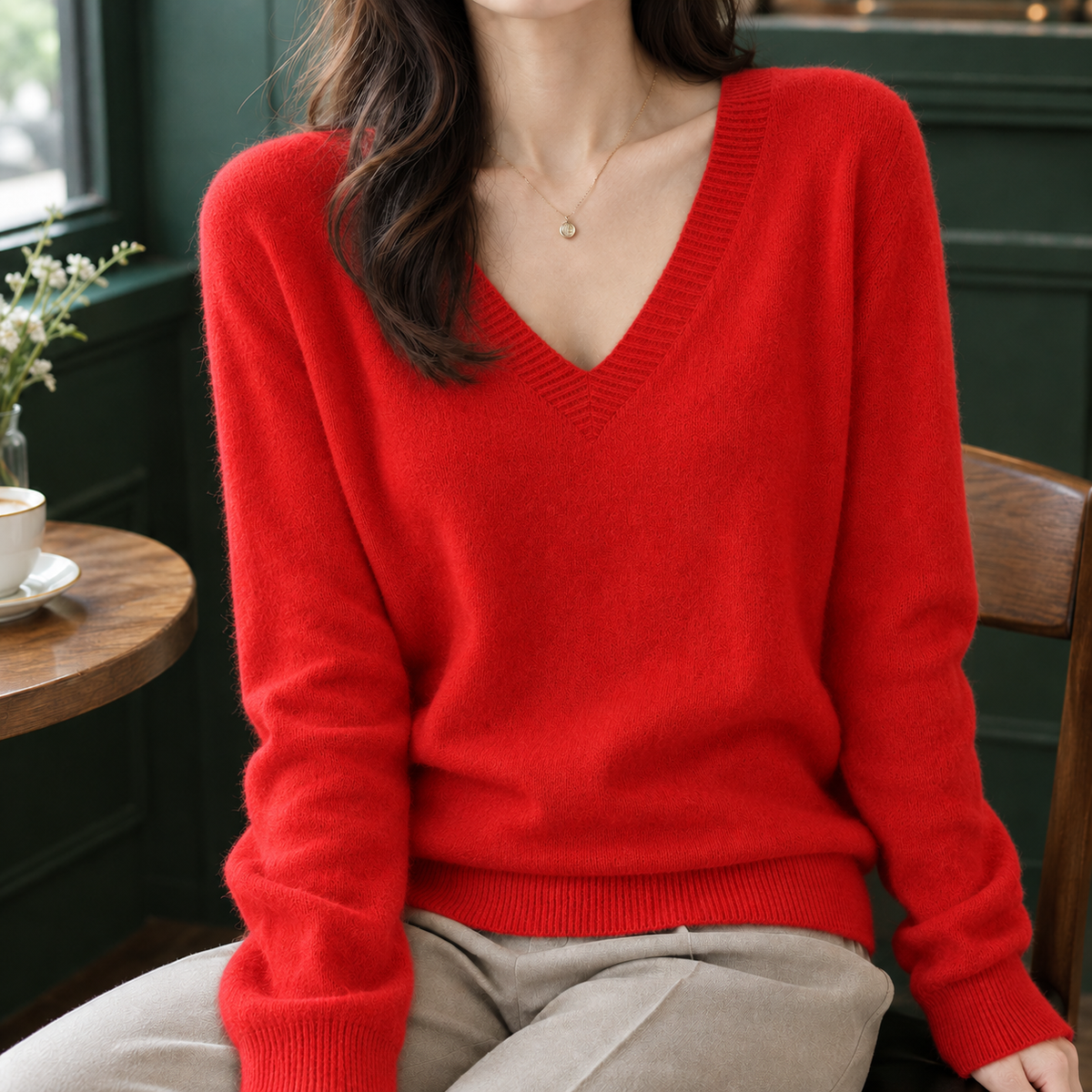 Relaxed-Fit Women's V-Neck Sweater – Casual Wear, Everyday Comfort