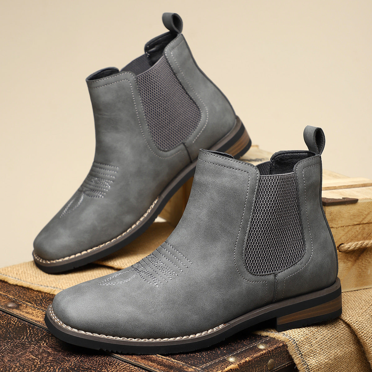 Rugged Men's Boots with Elastic Side Panels – Classic Style, Durable Comfort
