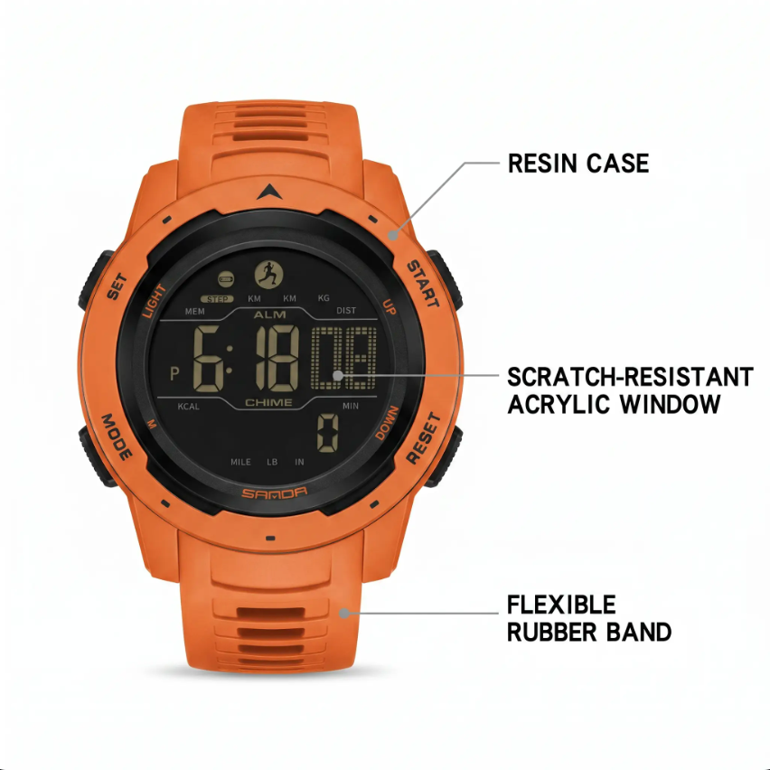 Digital Waterproof Military Pedometer Watch – Fitness, Outdoor Adventure